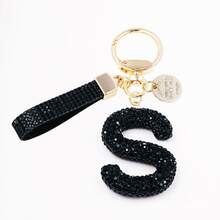 1pc Shiny Black Crystal Letter Bag Charm/Llavero, Glitter Alphabet Keychain For Handbag Daily Use, Gift Labor Day Halloween Thanksgiving Christmas - Black - View 23