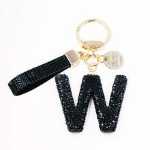 1pc Shiny Black Crystal Letter Bag Charm/Llavero, Glitter Alphabet Keychain For Handbag Daily Use, Gift Labor Day Halloween Thanksgiving Christmas - Black - View 14