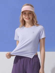 CAMEL CROWN 女款戶外運動T恤，快乾透氣跑步健身運動服 - 捧花紫 - 查看 4