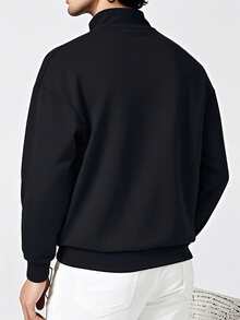 Men's Autumn/Winter Casual Fashion Versatile Zip-Up Turn-Down Collar Half-Placket Jacket, Suitable For Daily Commute - Black - View 7