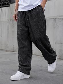 Black Casual Pants For Men, Autumn/Winter Loose Drape Lazy Wide Leg Long Trousers - Black - View 4