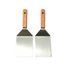 1/2pcs Stainless Steel Frying Pan Grill Turner Spatula, Flat Slanted Edge Design, Wooden Handle, Suitable For Cast Iron Skillet, Pizza And Pancake, Large BBQ Spatula, Easy To Clean And Use - Silver - View 11