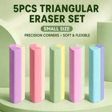 5PCS Triangle Eraser Set, Precision Pencil Erasers For Clean No-Smudge Erasing, Smooth Drawing & Sketching Tool For Art Supplies, School, Office & Daily Use - Colorful - View 1