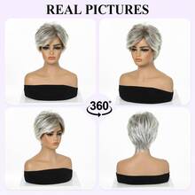 Wig Campuran Rambut Manusia Pendek Bervolume Potongan Pixie Abu-abu Garam dan Merica Tanpa Lem, Poni Samping yang Sudah Ditata, Penutup Kepala Bernapas untuk Wanita Dewasa, Pemakaian Sehari-hari - MultiWarna - View 8