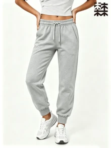 mulinsen Pantalones deportivos con forro térmico para mujer, tela amigable con la piel con cintura elástica, adecuados para fitness, deportes y uso diario - Gris - Ver 4