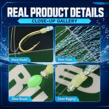 3 Packs 6-Hook Bait Catching Rigs, 18 Hooks Total, Saltwater Fishing Rigs With Flash Fiber & Beads, Sizes 8#-16# - Green - View 4