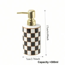 1個300ml陶瓷皂液器，多色棋盤格圖案，圓柱形設計可補充，適用於洗手液、沐浴露、洗髮精和乳液，適合居家、廚房、浴室和飯店使用 - 棋盤格瓶杯套裝 - 查看 8