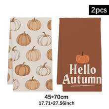 2件裝復古暖咖啡色Hello Autumn南瓜圖案廚房抹布，40*60cm柔軟超細纖維材質茶巾，適用於居家廚房、餐廳、戶外露營桌面清潔、洗碗布、手巾配件，節日禮物 - 彩色 - 查看 12