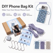 DIY Phone Bag Kit, Woven Phone Storage Pouch Handmade Set With Instructions, Home Craft & Gift Making, Suitable For Women And Teenagers, Macrame Bag Set, Beginner Handmade Crossbody Phone Storage Pouch Making Kit - Multicolor - View 3