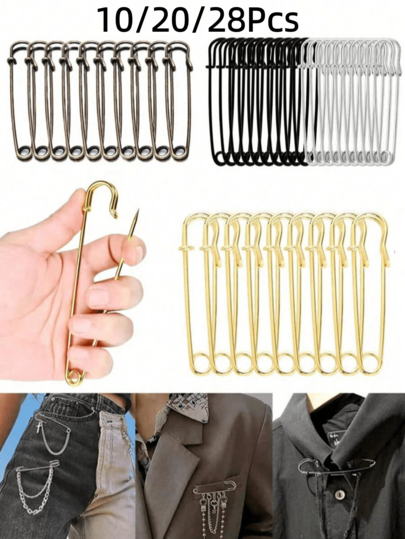 10/20/28Pcs Metal Large Safety Pins 50mm75mm/1.96inch2.95inch Two Sizes DIY Sewing Tools Wedding Brooches Clothing Accessories Handmade, Gold Silver Gun Black Antique Bronze