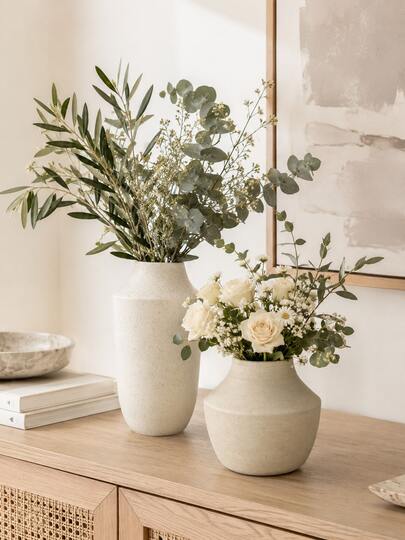 1pc Cream Flower Vase, Neutral Textured Vase For Fresh Or Dried Flowers, Modern Boho Farmhouse Decor, Minimalist Tabletop Centerpiece For Living Room, Bedroom, Entryway, Dining Table, Shelf, Mantel And Wedding Home Decor