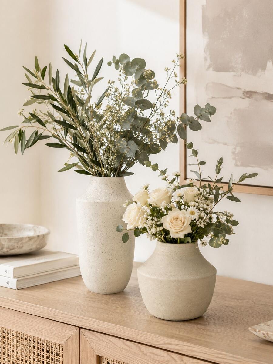 1pc Cream Flower Vase, Neutral Textured Vase For Fresh Or Dried Flowers, Modern Boho Farmhouse Decor, Minimalist Tabletop Centerpiece For Living Room, Bedroom, Entryway, Dining Table, Shelf, Mantel And Wedding Home Decor - Multiple Styles - View 1