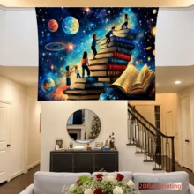 1pc Climbing Dream Theme Banner, Vibrant Space Theme With Astronaut And Planet Patterns, Polyester Material, 2D Flat Design, Suitable For Family Gatherings - A - View 3