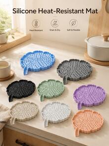 1PC/2PCS Leaf Shaped Silicone Trivet Mat, Heat Resistant Table Coaster, Multifunctional Drainage Pad, Non-Slip Pot Bowl Holder For Kitchen Dining Table Decor - View 1