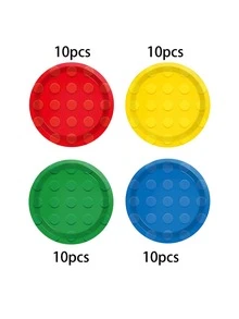 10pcs/40pcs/80pcs Building Block Theme Party Paper Plates, 7/9 Inch Round Paper Plates With Building Block Embossed Pattern, 4 Vibrant Colors (Red/Yellow/Green/Blue), Suitable For Birthday Party, Building Block Theme, Celebration, Building Block Theme Game Night, Picnic, Family Gathering - Multicolor - View 9