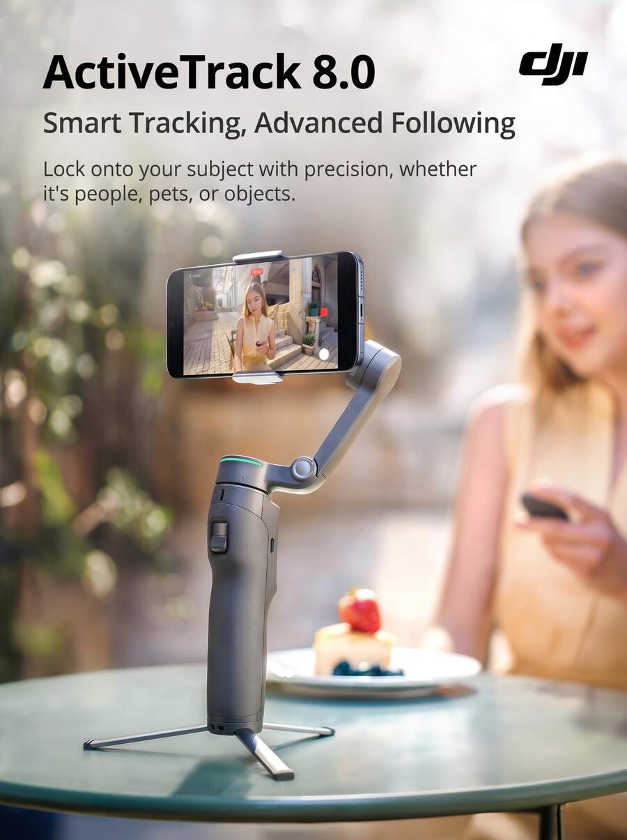 dji Osmo Mobile 8P 分體式遙控器內建監控螢幕，AI 多主體追蹤 + 三軸增穩，手機直連 Vlog 神器（10h 續航）(全新，僅已啟用)