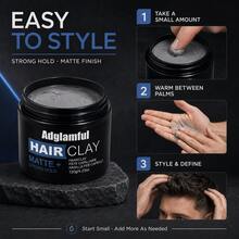 Adglamful 120g Matte Hair Clay For Men, Rich In Honey And Glycerin, Non-Damaging Hair Styling, Natural Texture, Men's Hair Styling Clay - Mud - View 5