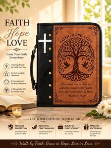 4 Designs Optional Sacred Heart Of Jesus Bible Cover Case For Men Women, Vintage Tree Of Life Praying Hands Cross Zippered Bible Carrying Bag With Handle, Church Study Organizer Gift - View 7