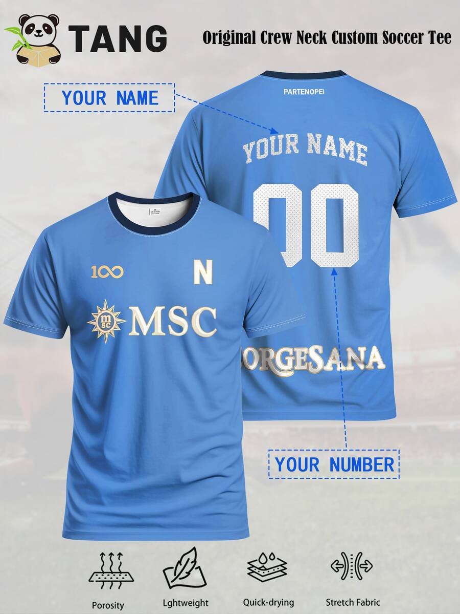 Naples New Custom Men's Football Jersey & Customizable Name & Number & Round Neck Lightweight Football Sports Top & Suitable For Football Matches, Training, Daily Wear, Gifts