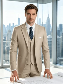 Men's 3 Pieces Suit Set Jacket & Vest & Pants Romantic Modern Wedding Groom Outfit Elegant Tuxedo Special Occasion Beach Vacation Rooftop Party - Champagne - View 9