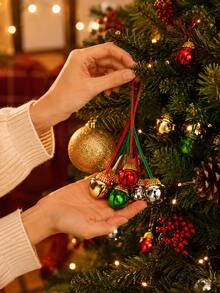16pcs Christmas Bell Necklaces Party Favors, Classic Color, With Ribbon Bells, Red Green Gold Silver Mixed Colors, Holiday Event Classroom Party Supplies Necklaces - Christmas Bells - View 3