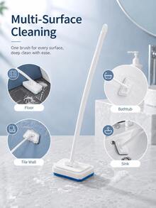 4/3/2pcs Long Handle Bathroom Sponge Brush, Multi-Functional Bathtub Tile Scrubber, Replaceable Brush Head, Lightweight Cleaning Tool, Suitable For Shower, Wall, Floor, Glass, Sink, Toilet, Kitchen Countertop, Home Bathroom Cleaning And Daily Use - Multicolor - View 2