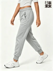 mulinsen Pantalones deportivos con forro térmico para mujer, tela amigable con la piel con cintura elástica, adecuados para fitness, deportes y uso diario - Gris - Ver 3