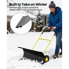 GOCAPTAIN 29-Inch (74 Cm) Heavy-Duty Wheeled Snow Shovel, Suitable For Driveways And Doorways - Sturdy Non-Slip Handle, Durable Double Rods, Fast Snow Clearing - U-Shaped Handle, Red Hub, Black Scoop, Large Double Rods - Big Double Bar - View 9