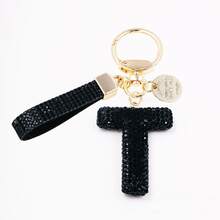 1pc Shiny Black Crystal Letter Bag Charm/Llavero, Glitter Alphabet Keychain For Handbag Daily Use, Gift Labor Day Halloween Thanksgiving Christmas - Black - View 33