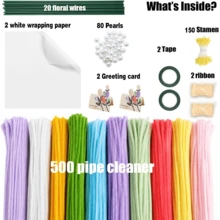 758pcs Handmade Chenille Stems, 10 Colors Large Pack, Suitable For Arts & Crafts, Flower Stems, Wrapping Paper, Pearls, Greeting Cards, Tape, Flower Centers, Ribbons, DIY Floral Crafts, Creative Projects, Holiday Decorations And Children's Crafts - Pipe Craft - View 2