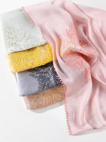 1pc New Heavy Industry Gorgeous Sequin Lace Embroidered Flower Edge Modest Fashion Sequin Embroidered Organza Muslim Headscarf Hijab Shawl - Multicolor - View 5