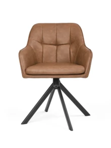 Goeurvant Nordic Dining Chair With Armrests 360° Swivel Ergonomic Rocking Chair Swaying Back And Forth Lounge Chair For Reading Nook Living Room And Balcony-Brown Velvet - Brown PU Leather - View 6
