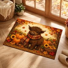 Autumn Highland Cow Print Scarf Pattern Absorbent Mat/Drying Mat/Coaster For Coffee Machine And Tableware - Absorbent Polyester Desktop Protector With Rubber Non-Slip Backing, For Kitchen Countertop Decoration - Home Bar And Dining Table Placemat - Multicolor - View 9