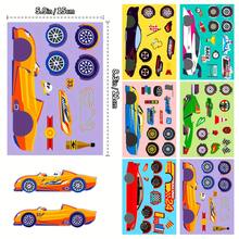 6Pcs Race Car Puzzle Kids Stickers, Cool Sports Racing Car Mix‑Match Decals, Fun DIY Stickers For Children's Party Favors, Birthday Gifts, Parent-Child Interactive Educational Handmade Project, Play‑Time DIY Decor - Multicolor - View 6