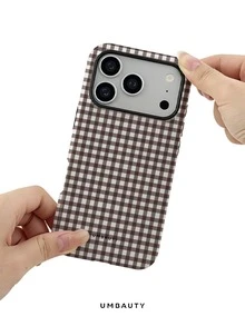 UMBAUTY 1pc Brown & White Plaid Pattern Design, Compatible With Phone 18 Pro Max, 11/12/13/14/15/16/17/18 Pro/Pro Max/Plus, Galaxy /S26/S25/S24/S23/S22/A56/A36/A26/A17/A16/A15/Ultra/Plus, Korean-Style High-End Fashion & Fun Phone Case, Unisex, Ideal Gift For Girlfriend On Christmas, Valentine's Day, Easter, Wedding Season And Birthday - Multicolor - View 6