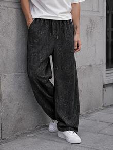 Black Casual Pants For Men, Autumn/Winter Loose Drape Lazy Wide Leg Long Trousers - Black - View 3