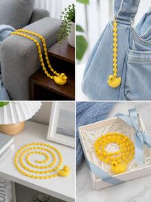 Cute Yellow Duck Beaded Chain Decor, Cartoon Duck‑Shaped Link Chain Ornament With Duck Pendant, Fun DIY Decor Accessory For Desktop Photo Prop - 1PC - View 6