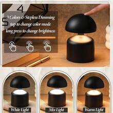 1PC Cordless Touch LED Desk Lamp, Modern Girl Gift Macaron Mushroom Table Lamp, 3-Color Adjustable Dim Bedside Pillow Light, Rechargeable Night Light, Suitable For Bedroom, Living Room, Home Decor And Gifts (Black/Gold) - Multi-color - View 4