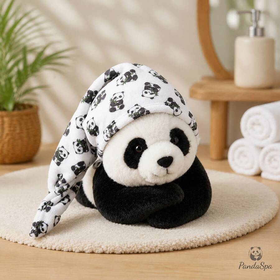 Opjoys Panda Print Coral Fleece Soft Hair Drying Cap, High Absorbency Quick Dry Hair Care Cap, Adult Buckle Hair Towel Drying Cap - Giant Panda Eating Bamboo 2 - View 1