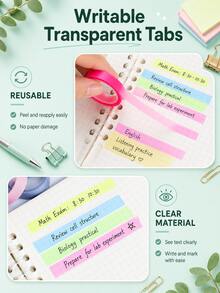 Ultra-Thin Index Tab Transparent Removable Stickers, Waterproof Writable Fluorescent Colors, 5 Colors, School Supplies, Back To School Season. Calendar Marking Labels Back To School Season. Also Suitable For Home Decor. - one-size - View 5