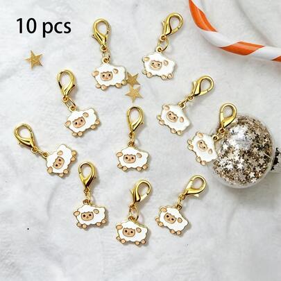 10pcs Exquisite Sheep Animal Keychains, Cartoon Oil-Drip Sheep Shaped Key Fobs, Women's Handbag, Backpack Charms, Small Decorative Ornaments, Suitable For Party Gifts Or Christmas Gifts