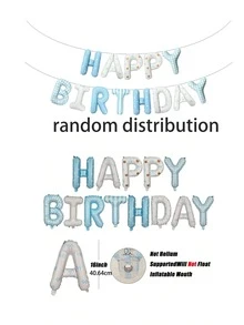 1/5/6件組藍白Happy Birthday字母氣球套組，波點格子條紋鋁箔氣球含愛心，男嬰寶寶迎新派對與周歲生日派對裝飾 - 藍色 - 查看 9