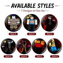 7pcs Roblox Theme Enamel Brooch Set, Round 4.5cm Eerie Badge, Gothic Skull & Horror Character Design, Durable Clasp, Suitable For Halloween Party, Cosplay, Backpack, Jacket, Bag Decoration, Horror Fan Gift - A - View 7