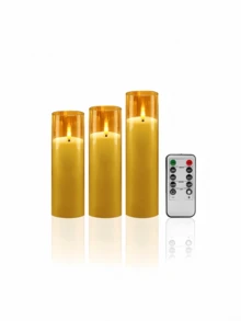 2/3/5pcs Flameless Candles With Timer And Remote Control, LED Smokeless Odorless Battery Powered, Suitable For Birthday, Wedding, Christmas, Halloween, Valentine's Day, Party And Other Occasions - Gold - View 9