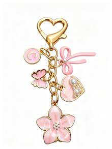 1pc 26 Letter Enamel Floral Keychain Pendant, Creative Key Ring Decorative Accessory, Car Key Chain, Bag Charm, Suitable For Friends, Family, Valentine's Day Gift, Birthday Gift, Holiday Gift, Party Favor - Multicolor - View 5