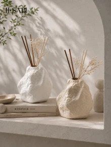 Wabi-Sabi Style Asymmetrical Rock-Shaped Rattan Aromatherapy Bottle, Textured Stone-Like Fragrance Oil Container, Empty Diffuser Vase, Suitable For Home Bedroom Bathroom Desktop Decoration, Minimalist Housewarming Gift - Wabi-sabi Rock Diffuser Bottle - View 1