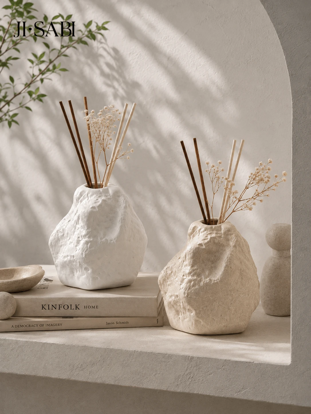 Wabi-Sabi Style Asymmetrical Rock-Shaped Rattan Aromatherapy Bottle, Textured Stone-Like Fragrance Oil Container, Empty Diffuser Vase, Suitable For Home Bedroom Bathroom Desktop Decoration, Minimalist Housewarming Gift - Wabi-sabi Rock Diffuser Bottle - View 1