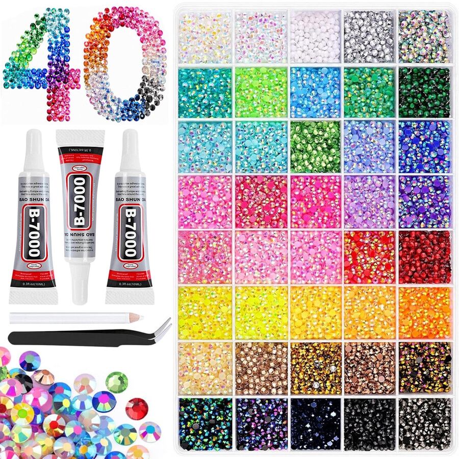 40/28/24/15 Colors/3mm Flat Back Rhinestone Set, Multi-Color Handmade Gemstone Set With Picker Pen And Tweezers. Suitable For DIY, Clothing, Shoes And Sparkling Jewelry - Vibrant Mixed Color Palette. - Sets - View 1