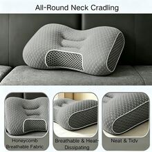 Ergonomic Cervical Contour Pillow, Side/Back/Stomach Sleeping Neck Support Pillow, Breathable Textured Surface Bed Pillow, Deep Sleep Contour Pillow, Multi-Functional Home Bedroom Night Rest Pillow - Grey - View 6
