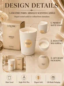 Lancôme Absolue Paris Scented Candle 7.5*9cm, Elegant Absolue Fragrance For Soothing And Calming, Creating A Warm Home Atmosphere, Perfect For Personal Use Or As A Gift - Scented Candle - View 6
